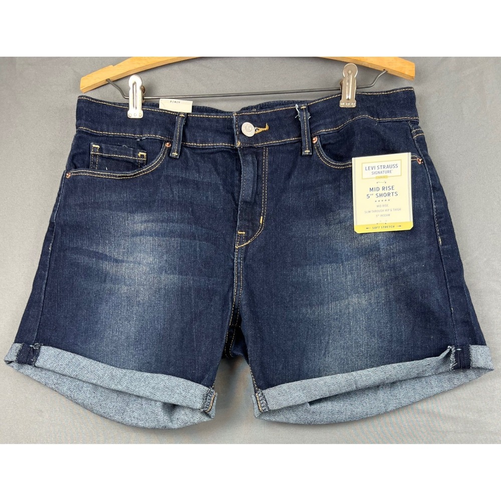 Levi Strauss Signature Shorts Womens 8 W29 Mid Rise 5" Dark Wash Denim NWT